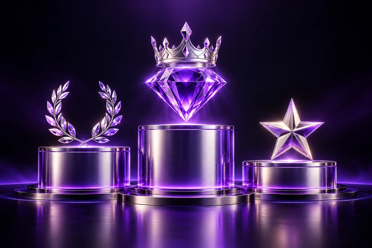 Violettes Top-3-Podium mit Diamant, Lorbeer und Stern